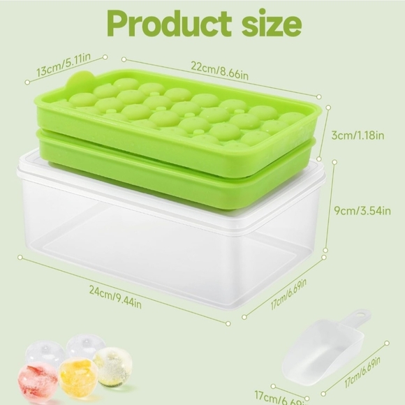 NIB Ice Cube Tray/Mold, Silicone Apple Ice Ball Trays Box and Scoop, Green - Picture 5 of 5